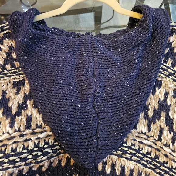 Free People Fairisle Hooded Sweater High Low Hem Oversized XS Navy Cream NWT - Picture 5 of 16